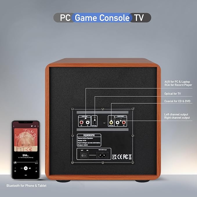 Computer Speakers with Subwoofer, 2.1 Gaming Speaker System for Desktop PC, 100W RMS, 6.5" Deep Bass, Bluetooth 5.3, AUX/RCA/Optical/Coaxial, Surround Sound for PC/Monitor/TV - Brown