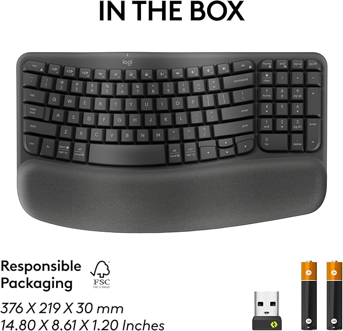 Logitech Wave Keys for Business, Wireless Ergonomic Keyboard with Cushioned Palm Rest, Secure Logi Bolt Technology, Bluetooth, Compatible with Windows/Mac/Chrome/Linux - Graphite