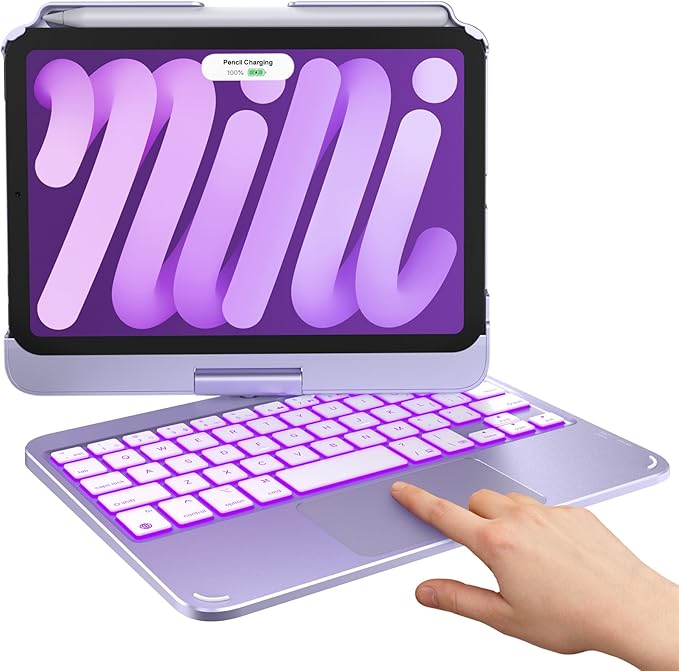 typecase Keyboard Case for iPad mini 7 (2024) & mini 6 (2021) - Wireless Case with Keyboard for iPad mini 7th 6th Generation 8.3" - 11 Colors Backlit Keyboard Cover with Trackpad - Light Purple