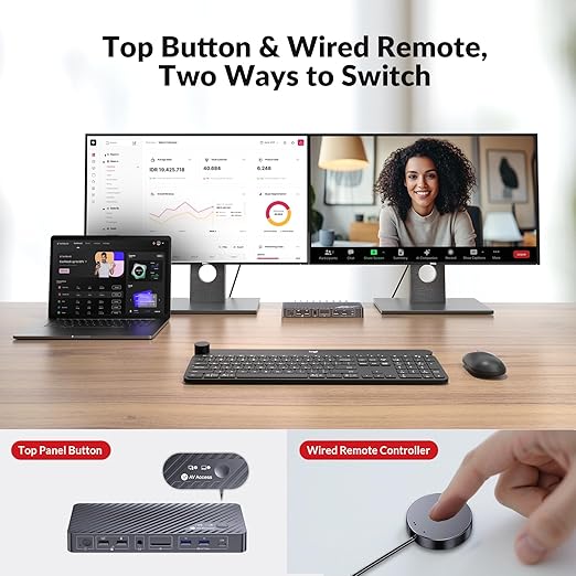 AV Access iDock P10 KVM Docking Station Dual Monitor for Laptop & Desktop, KVM Switch 2 Monitors 2 Computers with Ethernet, EDID, 4K@60Hz Dual HDMI Display, 4xUSB-A, 1xUSB-C, Power Supply for Laptop