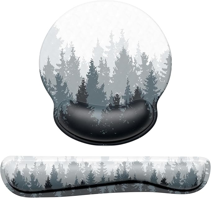Dapesuom Keyboard Wrist Rest and Mouse Pad with Wrist Support, Cute Memory Foam Cushion for Keyboard and Mouse Set, Ergonomic Desktop Pad Rests with Non Slip Base for Easy Typing & Pain Relief, Forest