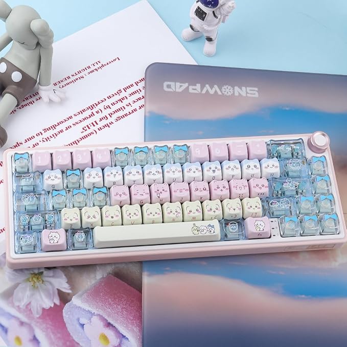 26 Keys Crystal Jelly Personalized Keycaps, PC Material Cute Blue Kawaii Transparent Custom Keycaps, Mao Profile Keycap for DIY MX Swithes Mechanical Keyboards