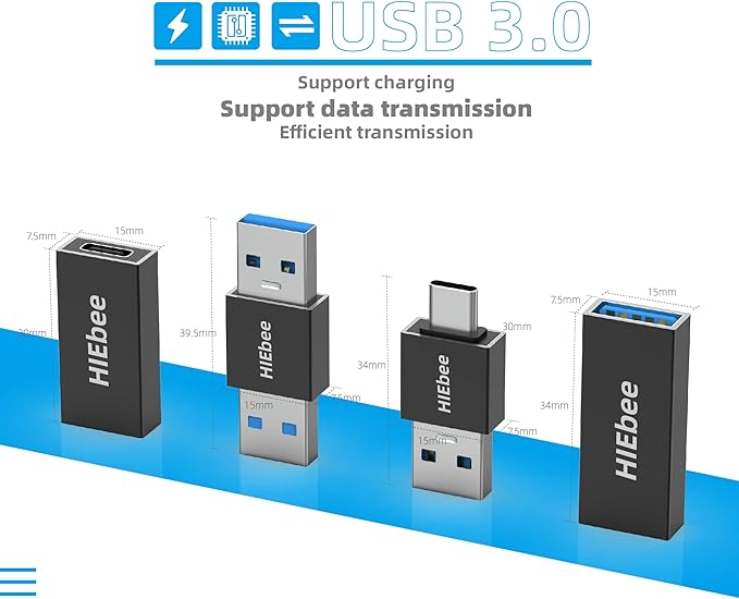4 in 1 USB 3.0 Adapter Pack - A to A Male, A to C Male, A to C Female, A to A Female - Compatible with Laptop, Hard Drive