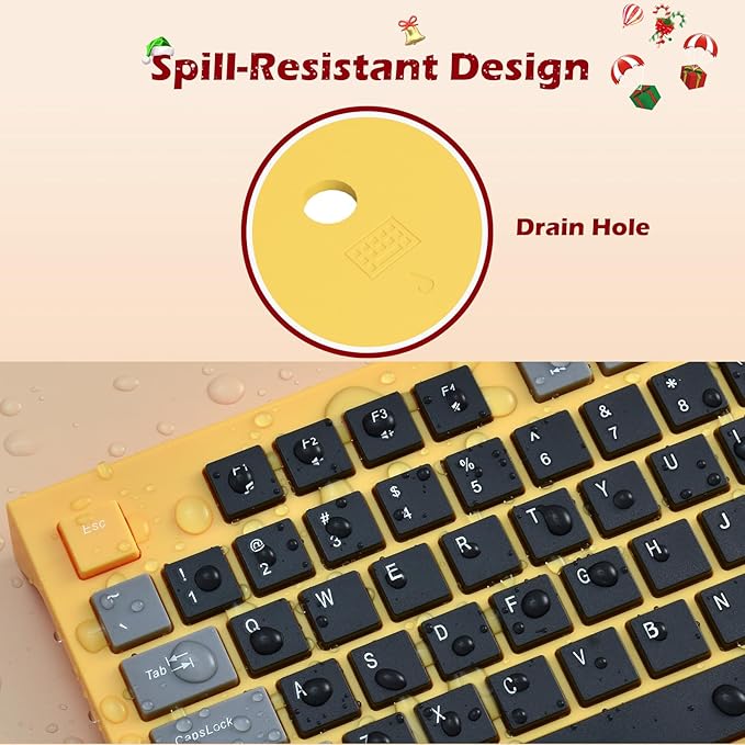 Wired Keyboard, Ultra-Thin USB Wired Computer Keyboard, Low-Profile Keys, Spill-Resistant, Multimedia Keys, Compatible with Windows, Mac, Chrome, Linux, and Android-Yellow