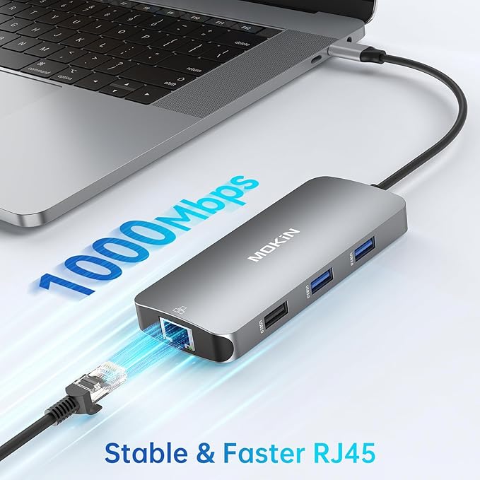 USB C Adapters for MacBook Pro/Air,Mac Dongle with 3 USB Port,USB C to HDMI, USB C to RJ45 Ethernet,MOKiN 9 in 1 USB C to HDMI Adapter,100W PD Charging, USB C to SD/TF Card Reader USB C Hub