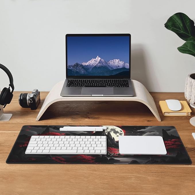 Extended Gaming Mouse Pad, Large Desk Mat XL Anime Mouse Pad Waterproof with Stitched Edges, Non-Slip Desktop Pad for Home and Office, Level Up Your 31.5x11.8 Inch (Night Canyon)
