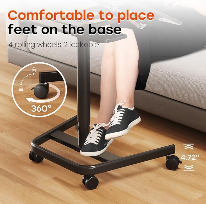 JOY worker Mobile Standing Desk, Height Adjustable Table, 60° Tiltable Rolling Laptop Desk, Portable Sit Stand Desk with Wheels Cup Holder for Bed Couch Hospital, Holds Up to 22lbs, Black