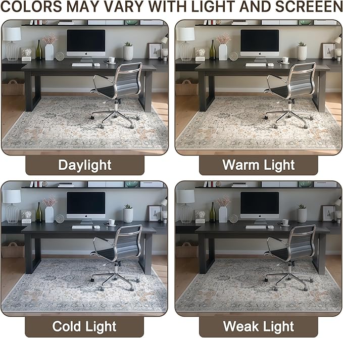 48"x60" Office Chair Mat for Hardwood Tile Floor, Under Desk Carpet Protector for Rolling Computer Chair Mat, Machine Washable Area Rug, Anti-Slip 1/5" Thick Low Pile Thin Vinyl Floor Mat, Taupe