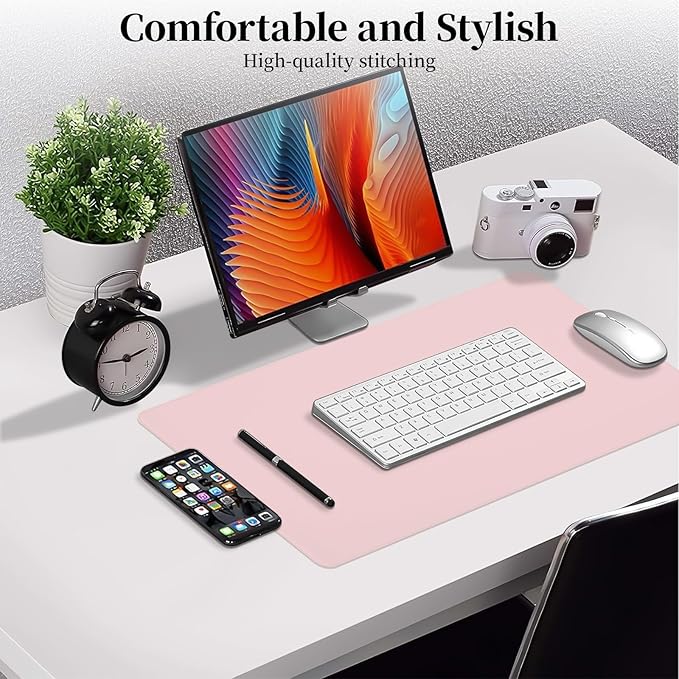 Pink Leather Desk Mat Large Mouse Pad, Waterproof Desk Pad for Keyboard and Mouse, Non-Slip Computer Desk Protector, Smooth Mouse Movement Desk Mat for Home and Office(23.6"×13.8")