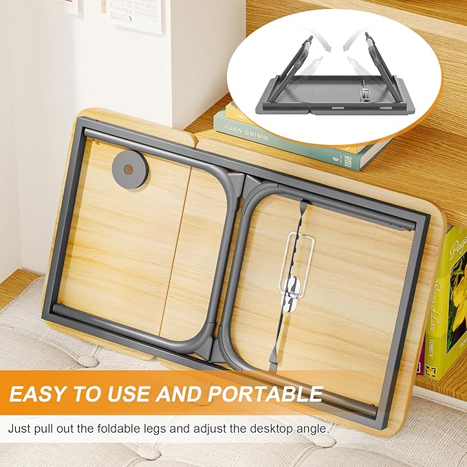 Laptop Desk for Bed, Adjustable Laptop Stand with 5 Different Angles, Portable Lap Tray Table with USB Charge Port and Cup Holder, Laptop Bed Desk Tray for Eating Working Writing (Walnut)