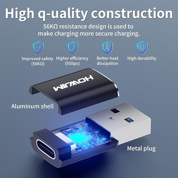 USB to USB C Adapter 4 Pack, USB C Female to USB3.0 Male OTG Adapter,Fast Charging 5Gbps Data Transfer for M-acBook Pad Phone 17/16/15 G-alaxy X-Peria Watch A-irpods M-agSafe Black