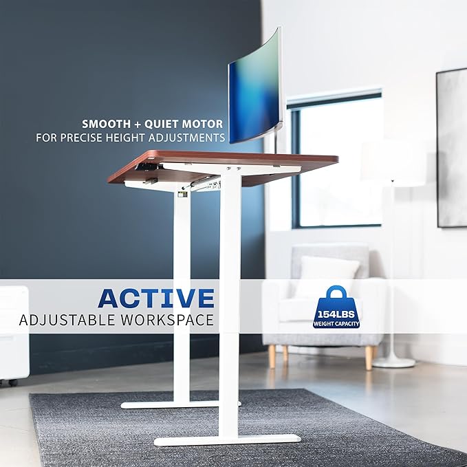 VIVO Electric 60 x 30 inch Stand Up Desk, Height Adjustable, Dark Walnut Top White Frame, Home and Office Furniture Sets, DESK-KIT-0W6D
