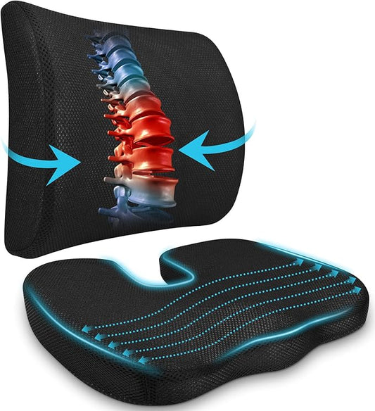 Gugxiom Lumbar Support Pillow, Memory Foam Seat Cushion, Office Chair Cushion and Back Support for Office Chair, Back Support Pillows with Adjustable Strap for Gaming Chair, Car Seat