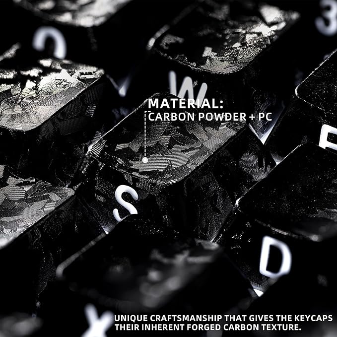 XVX Black Shine Through Keycaps, Forged Carbon-Look Cherry Profile Keycap Set, 140-Key Keyboard Keycaps Fit for ANSI Layout MX Switches Mechanical Keyboard