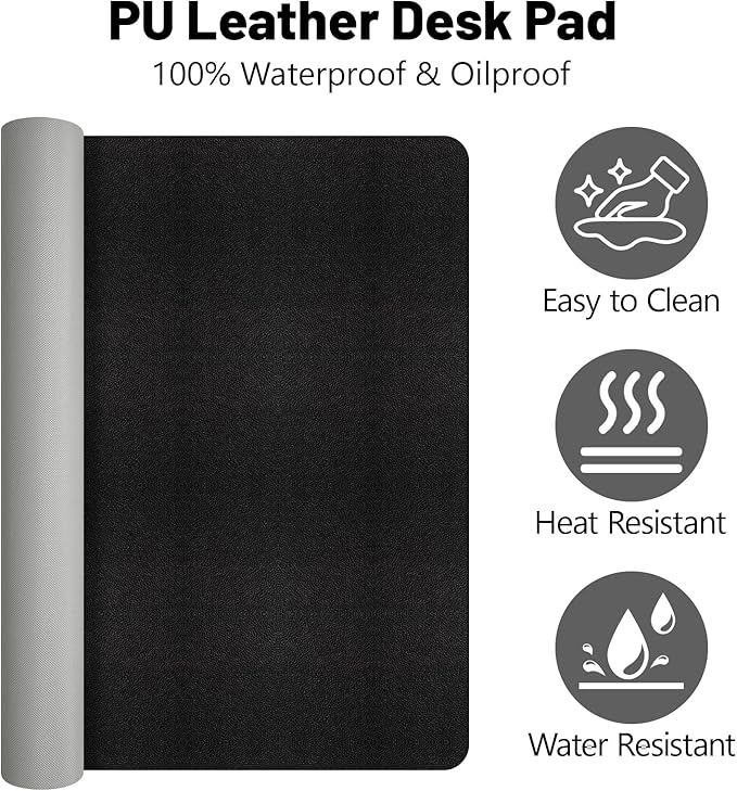 Large Desk Pad Mat, Long Mouse Pads for Desks Non-Slip, Black Leather Desk Mat, Waterproof Computer Mat Desktop Protector for Office/Study/Home/Decor (47.2" x 16.9")