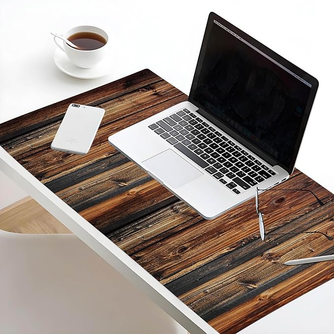 LB Rustic Wood Brown Mouse Pad Large Vintage Wood Texture Desk Mat Non-Slip Rubber Base Gaming Computer Mouse Mat for Home, Office 15.75L X 31.5W Inch