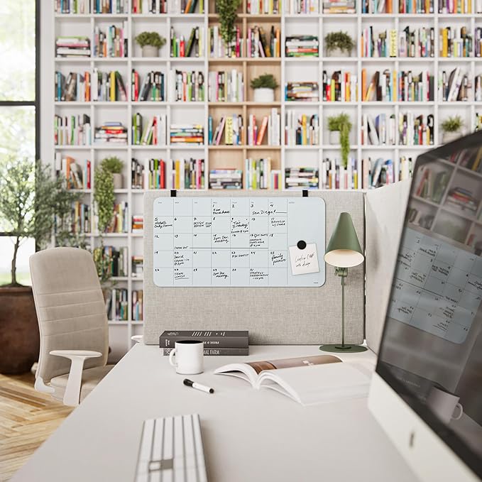 U Brands Magnetic Cubicle/Wall Glass Dry-Erase Monthly Calendar Board, 23" X 12" Inches, White Frosted Surface, Frameless