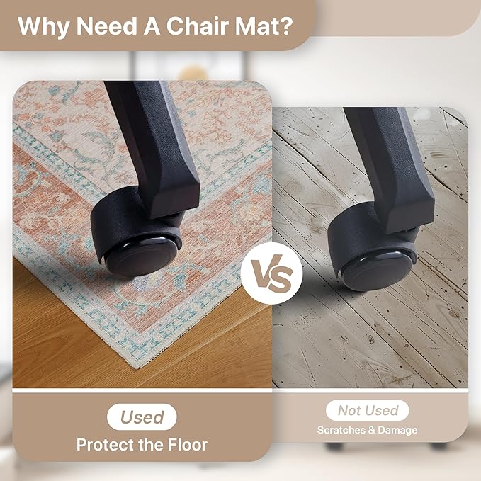 48"x60" Office Chair Mat for Hardwood Tile Floor, Under Desk Carpet Protector for Rolling Computer Chair Mat, Machine Washable Area Rug, Anti-Slip 1/5" Thick Low Pile Thin Vinyl Floor Mat, Pink