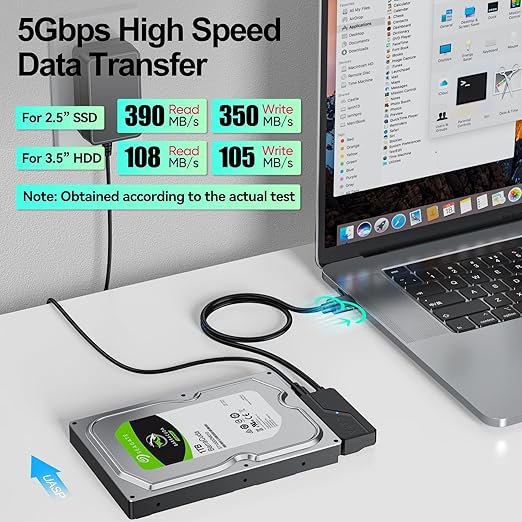 SATA to USB Adapter with Power, USB 3.0 to SATA III Internal Hard Drive Reader for 2.5"SSD/3.5"HDD Up to 20TB Converter Cable with 12V DC Adapter Supply Support UASP Seagate WD Hitachi Toshiba