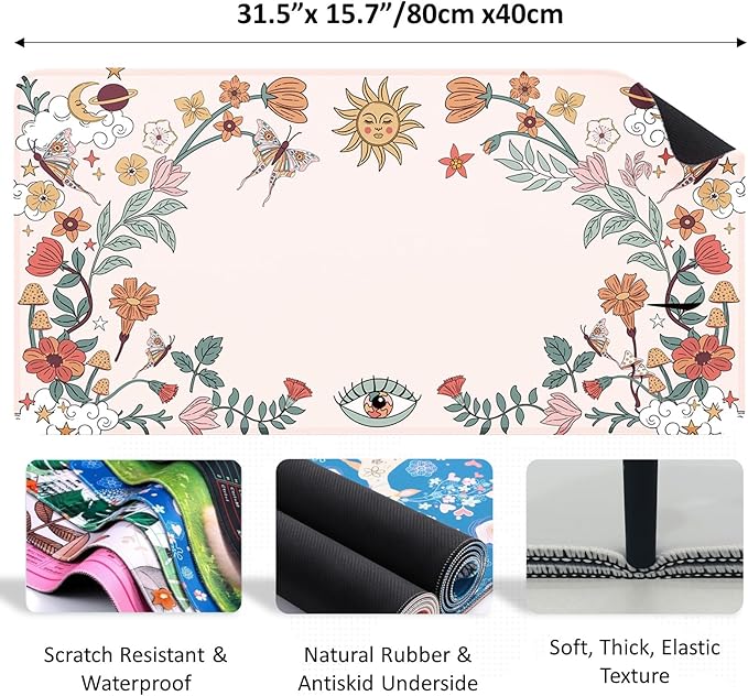 Boho Desk Mat for Keyboard and Mouse，Computer Desk Matt for Desktop，Large Mouse Pad for Desk，Desk Pads on Top of Desks 15.7"" x 31.5""