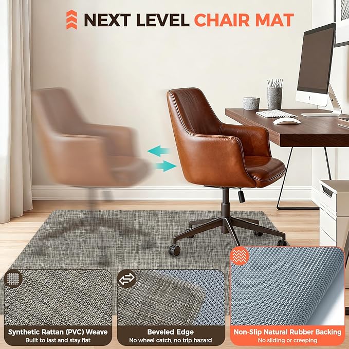 BAGAIL Office Chair Mat for Hardwood Floor, 48"x60" Heavy Duty Computer Chair Mat - Fast Flat & Smooth Glide - Non-Slip Desk Chair Floor Protector for Home Office - Brown
