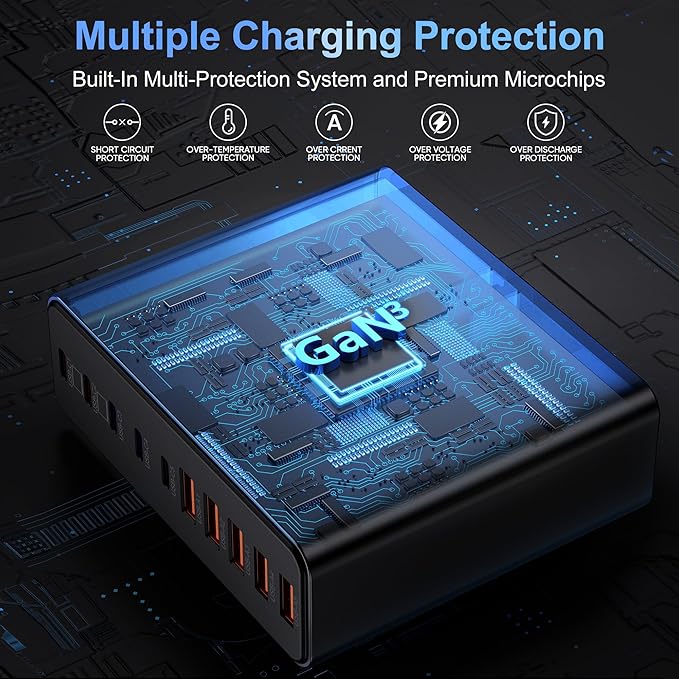 800W USB C Charger Block,10-Port Charging Station GaN Fast Charging Type C & USB A Wall Charger Adapter for MacBook Pro/Air,iPhone,iPad,Dell XPS,Samsung Galaxy (Bright Black)
