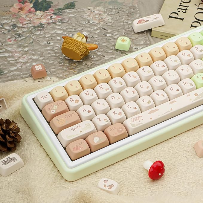 Pink White Keycaps, Dye-Sublimation PBT Keycaps, MOA Profile Cute Keyboard Keycap Set for 61/64/68/84/87/100/104/108 Cherry MX Mechanical Keyboard
