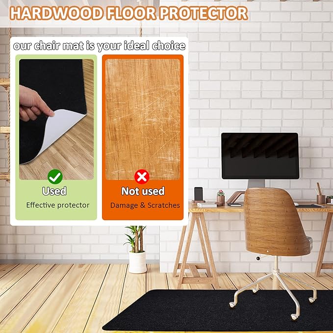 Office Chair Mat for Hardwood Floors 63" x 51", Durable Non-Slip Large Tile Floor Protector, Anti-Scratch Thick Heavy-Duty Recyclable Gliding Desk Mats for Computer Rolling Chairs, Slate Black