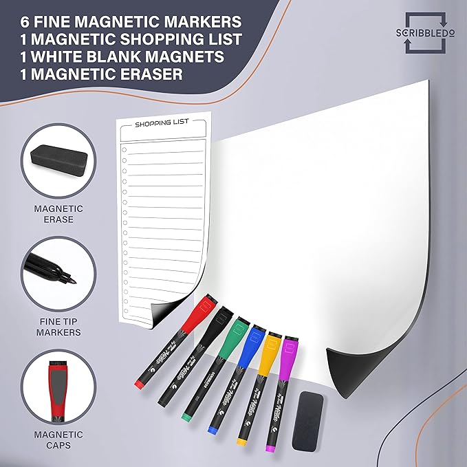 Weekly Meal Planner Dry Erase 13"X17” Magnetic Diet Planner for Fridge Whiteboard Menu Planner Shopping Grocery List Refrigerator White Board Dry Erase Magnet Monthly Menu Board for Kitchen 6 Markers