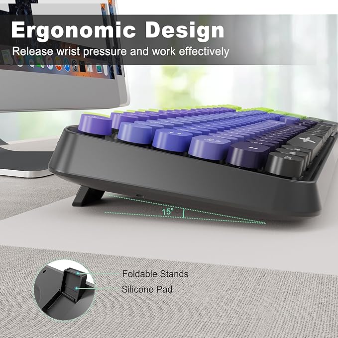Wireless Keyboard and Mouse Combo, 2.4G USB Cordless Round Keyboard and Mouse for Laptop Computer TV (102 Keys Purple Black)