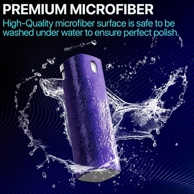 Mini Screen Cleaner Spray – Finger Proof Screen Cleaner for Smartphones, iPads, MacBooks, Laptops, Car Screens, Touchscreens – 3in1 Mist Cleaner, Microfiber Cloth and Protective Cover (Red)