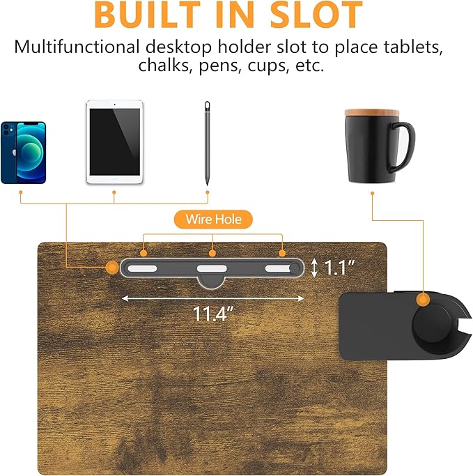 Klvied Standing Desk Adjustable Height, Stand Up Desk with Cup Holder, Portable and Easy to Move Bedside Table, Ideal for Home or Office, Walnut