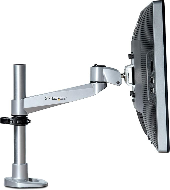 StarTech.com Desk Mount Monitor Arm, for UHD, iMac and Apple Thunderbolt Displays up to 49" (30.9lb/14kg), Articulating Height Adjustable Single Monitor Pole Mount, Clamp or Grommet Base, TAA