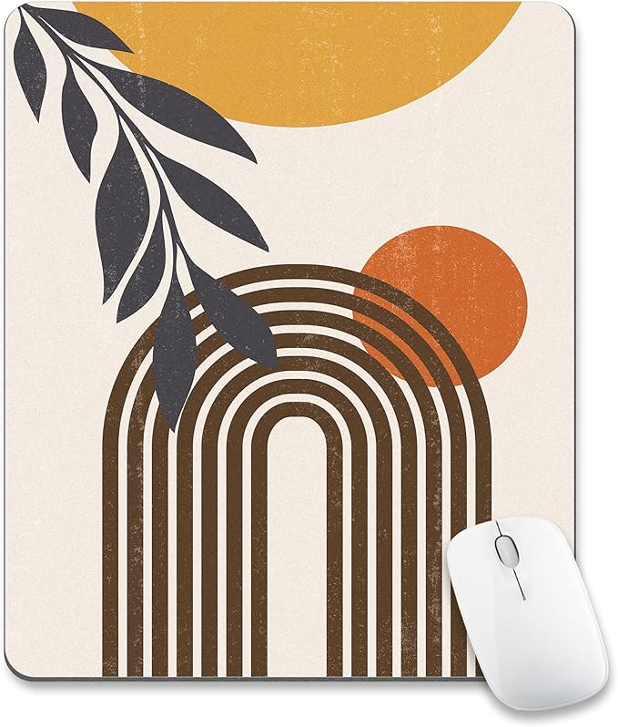 Boho Abstract Mouse Pad Cute, Modern Art Leaf Sun Rectangular Laptop Mousepad Minimalist Geometric Office Bohemian Small Vertical Portable Desk Pad Non-Slip Mouse Mat Washable Desk Decor Accessories