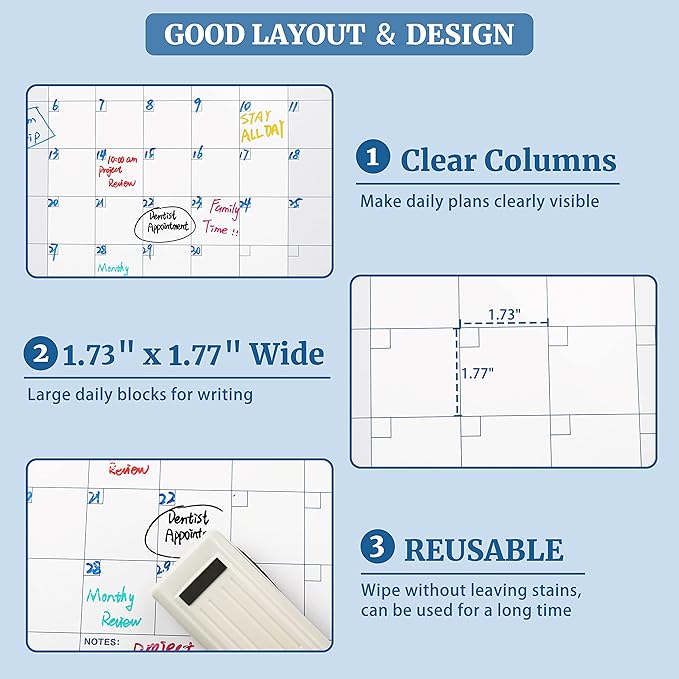 Large Dry Erase Calendar for Wall – Yearly Wall Calendar Dry Erase, 37" x 57.9", 12-Month Undated Blank Calendar Planner, Reusable Laminated Task Organizer with Note, Great for Office, Classroom, Home