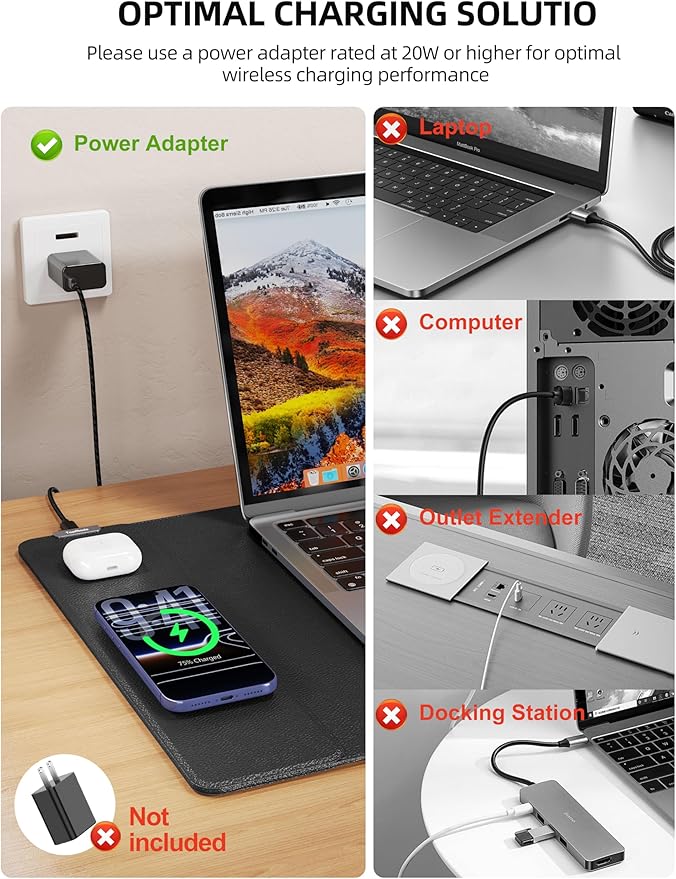 TopMade Mouse Pad with 15W Wireless Charging, XXL Large Leather Desk Mat, Waterproof Gaming Mousepad Home Office Desk Pad Protector, Computer Keyboard Pad, Mouse Mat for MacBook, PC, Laptop, Black