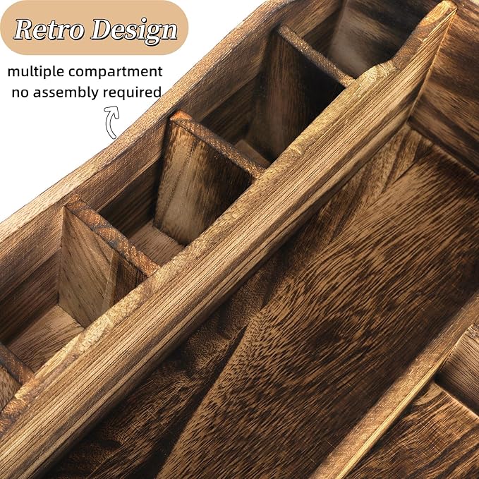 Wood Desk Organizer with File Organizer, Vintage Pen Pencil Holder with 9 Compartments, Rustic Makeup Storage Display Case Countertop, Art Supplies Organizers for Home Office