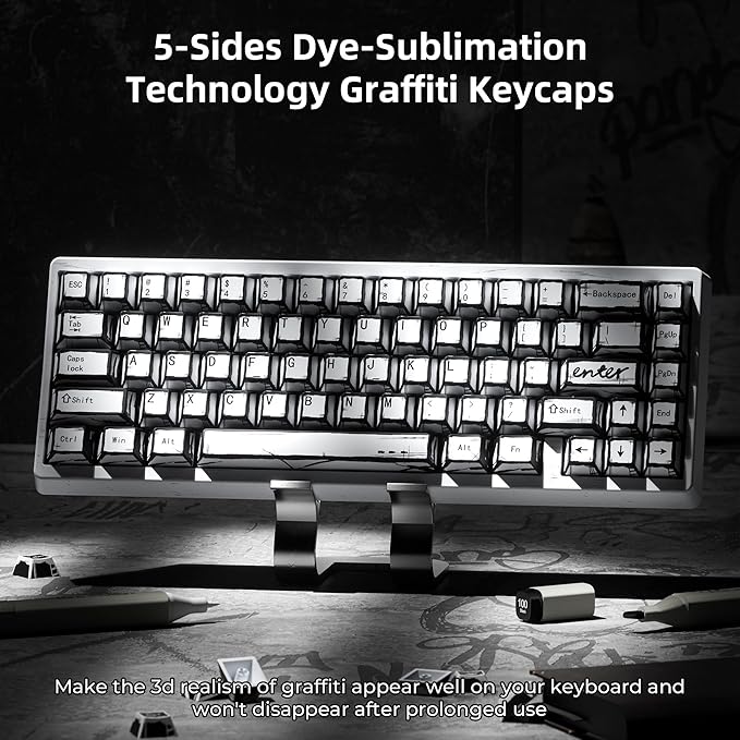 XVX White PBT Keycaps, Cherry Profile Keycap Set, Dye Sublimation Graffiti Keyboard Keycaps Suitable for 60% 65% 75% 80% 100% MX Switches Mechanical Keyboard