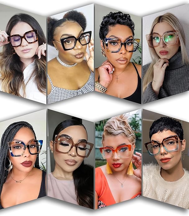 AIEYEZO Oversized Blue Light Glasses for Women, Anti Fatigue Prevent Headache Computer Eyeglasses