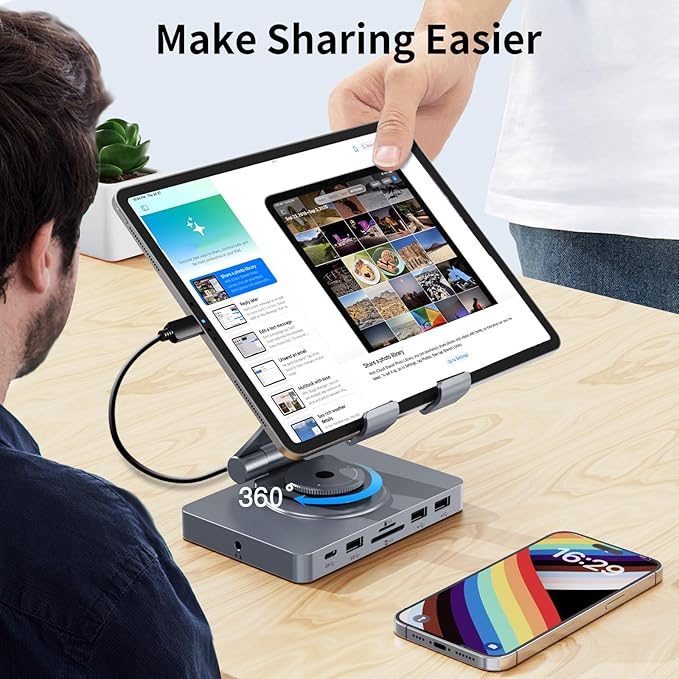 Versatile USB C Docking Station for iPad (USB-C), 11-in-1 with SD TF 4.0 Reader, 4K@60Hz HDMI, RJ45, Audio, USB A, USB c, Rotatable, Also for Tablet, Steam Deck, ROG Ally, Legion Go, with 65W Adapter