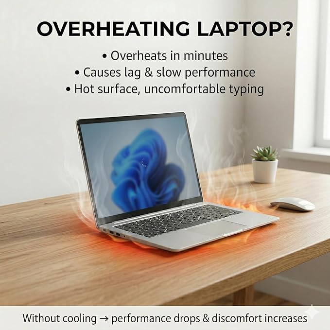 Black Laptop Cooling Stand with Turbo Fan, Adjustable Height & Angle, 360° Rotating Aluminum Notebook Riser for Up to 15.6” Laptops & Tablets (Best for 13” Lightweight Devices)