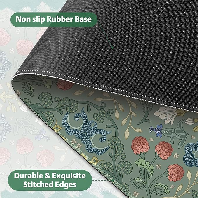 Desk Mat for Keyboard and Mouse, Large Mouse Pad Non-Slip Keyboard Pad, Computer Mats for Desktop, Cute Desk Pad with Stitched Edges for Office, Gaming I Sage Green Botanical