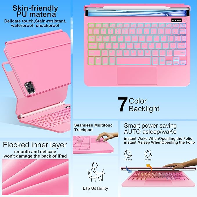 Keyboard Case for iPad Air 13 inch (M4/2026 /M3 2025/M2, 2024),iPad Pro 12.9 inch (3/4/5/6th Gen)，Magic-Style Magnetic – Floating Cantilever Stand – Backlit Keyboard Case with Multi-Touch Trackpad