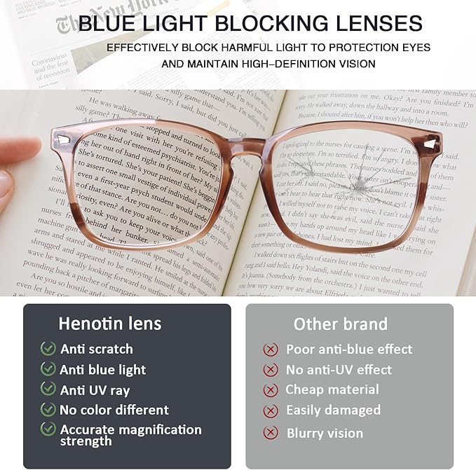 Henotin 4-Pack Blue Light Blocking Reading Glasses Women Men,Spring Hinge Computer Readers,Anti UV Ray Square Nerd Eyeglasses (4 Pack Mix, 3.00, Diopters)