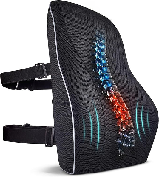 Extra Dense Lumbar Pillow with Double Adjustable Straps - Ergonomic Lumbar Support Pillow for Office Chair, Car, Couch Firm Back Support for Lower Back & Spine Pain Relief Memory Foam Cushion