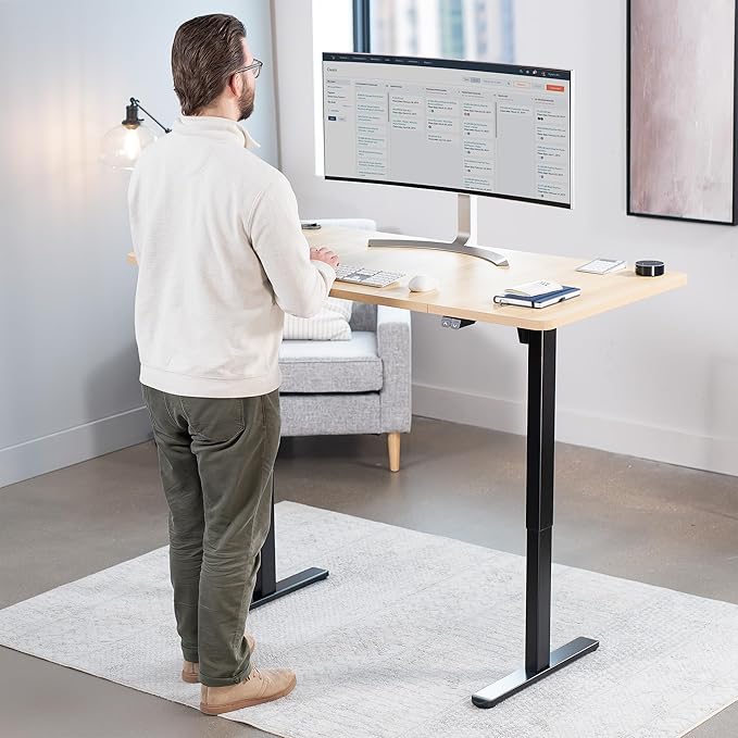 VIVO Electric 60 x 30 inch Stand Up Desk, Height Adjustable, Light Wood Top Black Frame, Home and Office Furniture Sets, DESK-KIT-0B6C