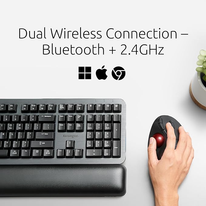 Kensington TB450A Wireless Trackball Mouse, Bluetooth LE & 2.4GHz Connection, 4 DPI Options, Connect up to 3 Devices (K72174WW), Black-Red