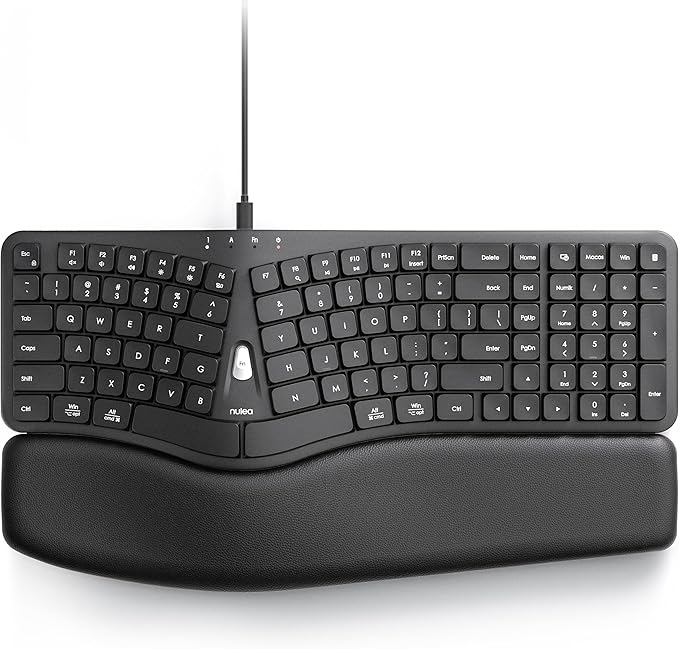 Nulea Ergonomic Split Keyboard, Wired Natural Typing Keyboard with Integrated Palm Rest for Wrist Pain Relief, 2-in-1 Type C&Type A Plug for Mac,Windows,Office & Home,Black