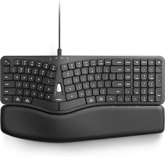 Nulea Ergonomic Split Keyboard, Wired Natural Typing Keyboard with Integrated Palm Rest for Wrist Pain Relief, 2-in-1 Type C&Type A Plug for Mac,Windows,Office & Home,Black
