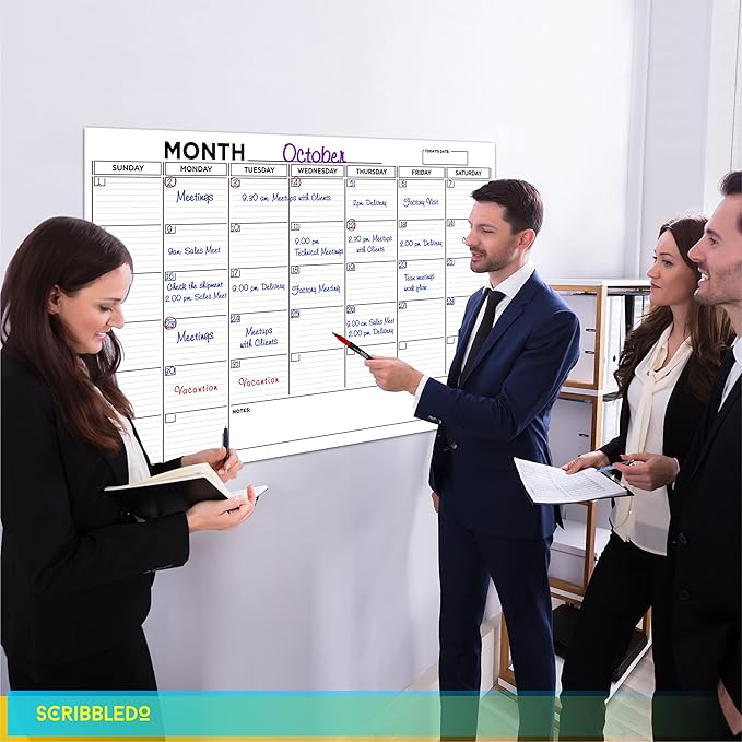 Large 24"x36" White Board Calendar Dry Erase for Wall Big Dry Erase Wall Calendar Monthly Large Wall Calendar Dry Erase Board Planner Includes 6 Markers Eraser Push Pins & Mounting Tape